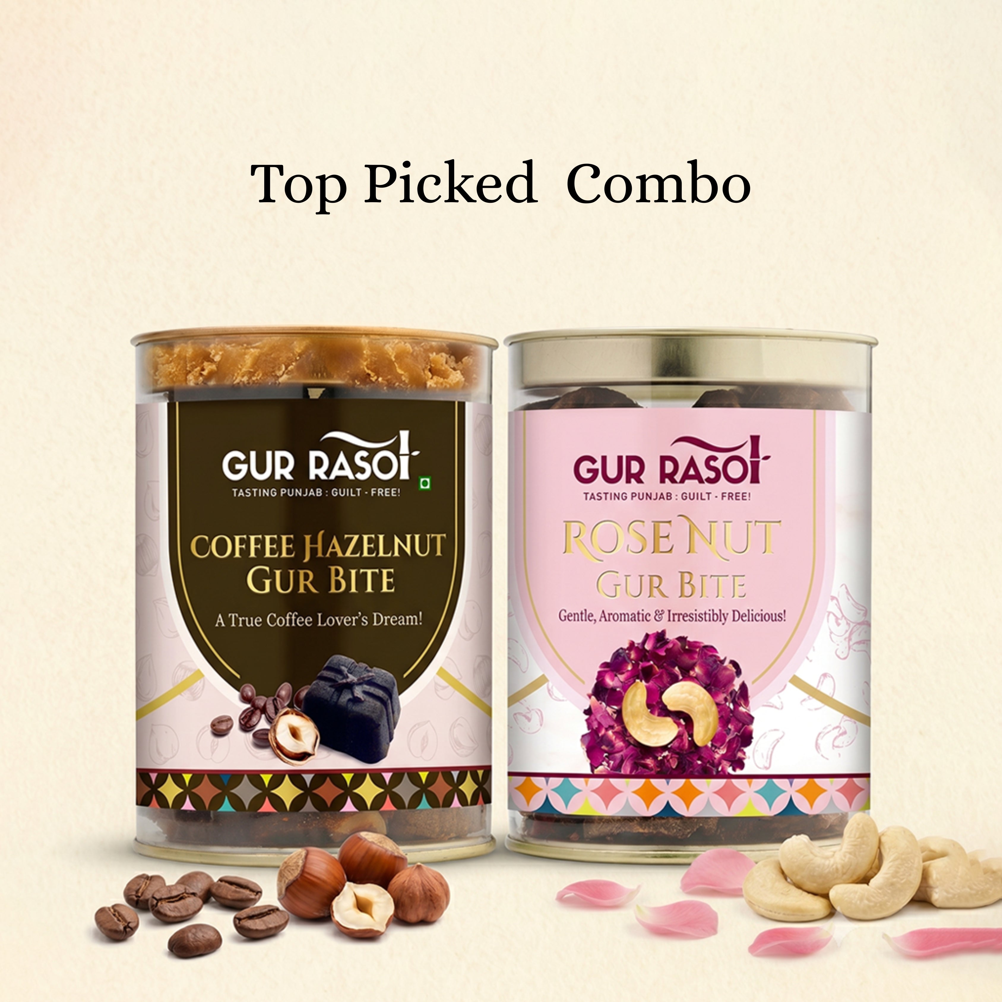 Top Picked combo -  Rose Nut Gur Bite & Coffee Hazelnut Gur Bite
