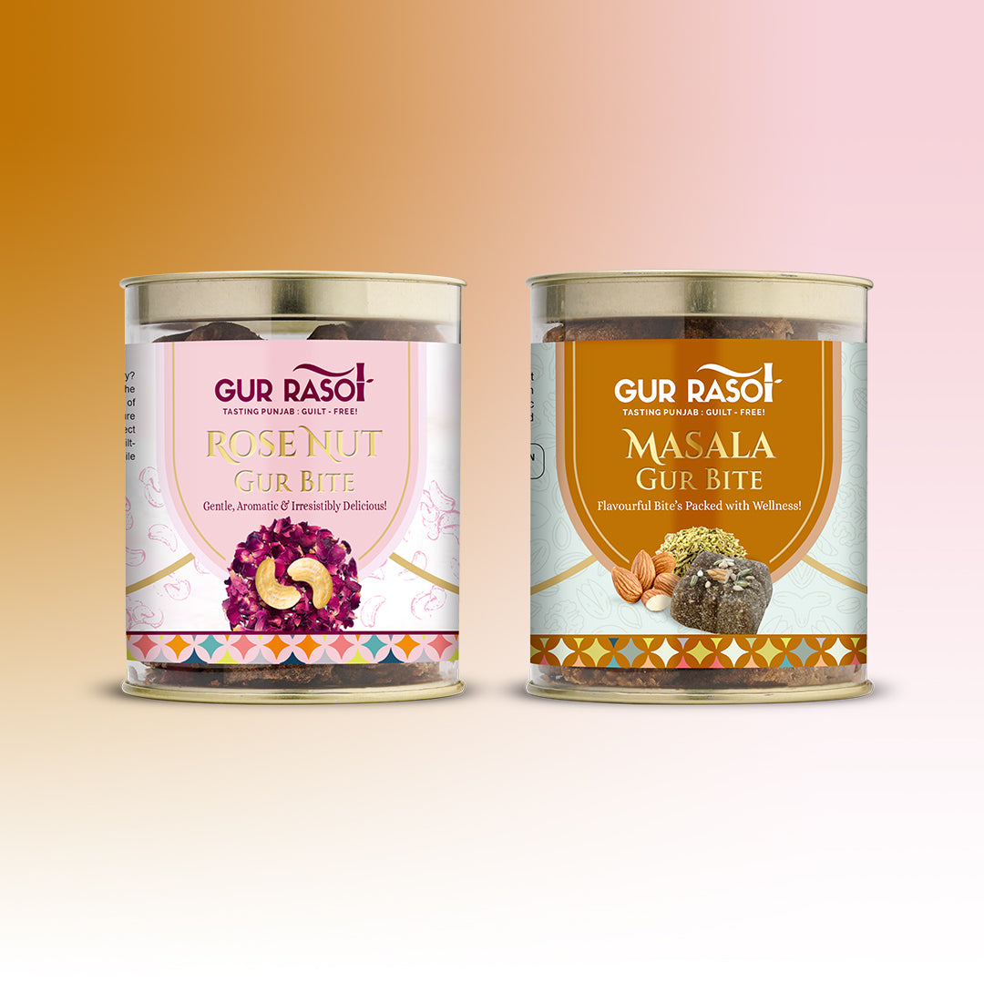 Flavoured Gur Bites Combo – Rose & Masala Delight!