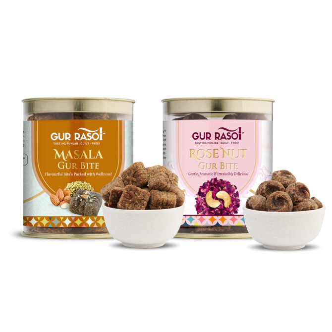 Flavoured Gur Bites Combo – Rose & Masala Delight!