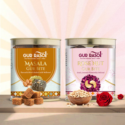 Flavoured Gur Bites Combo – Rose & Masala Delight!