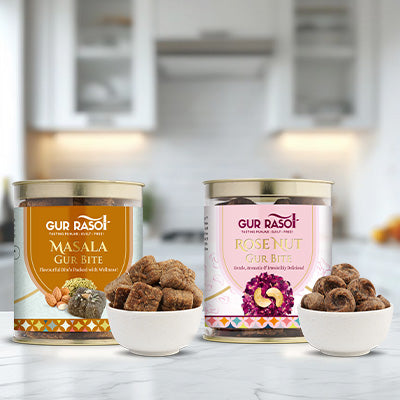 Flavoured Gur Bites Combo – Rose & Masala Delight!