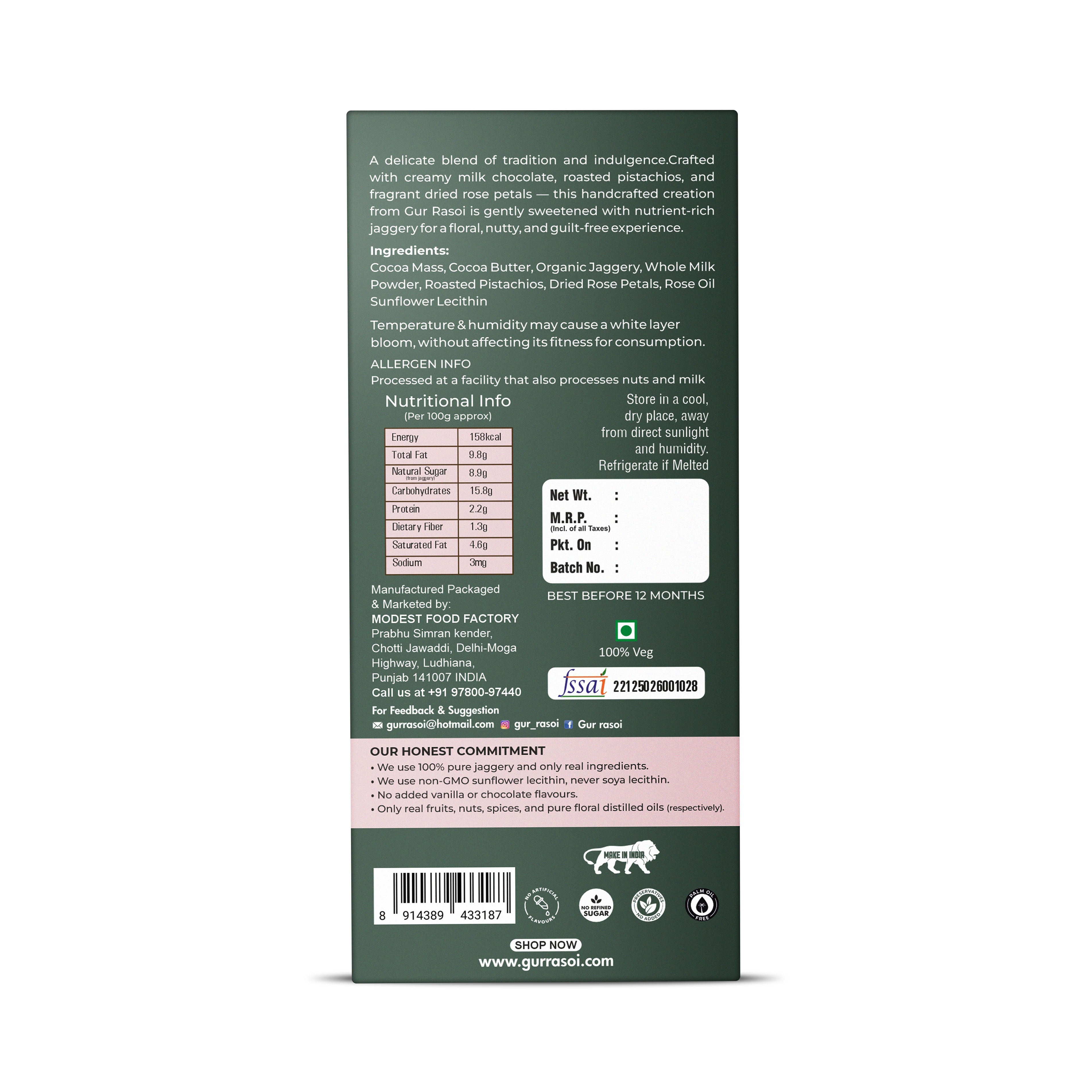 Pistachio & Rose Pure Chocolate