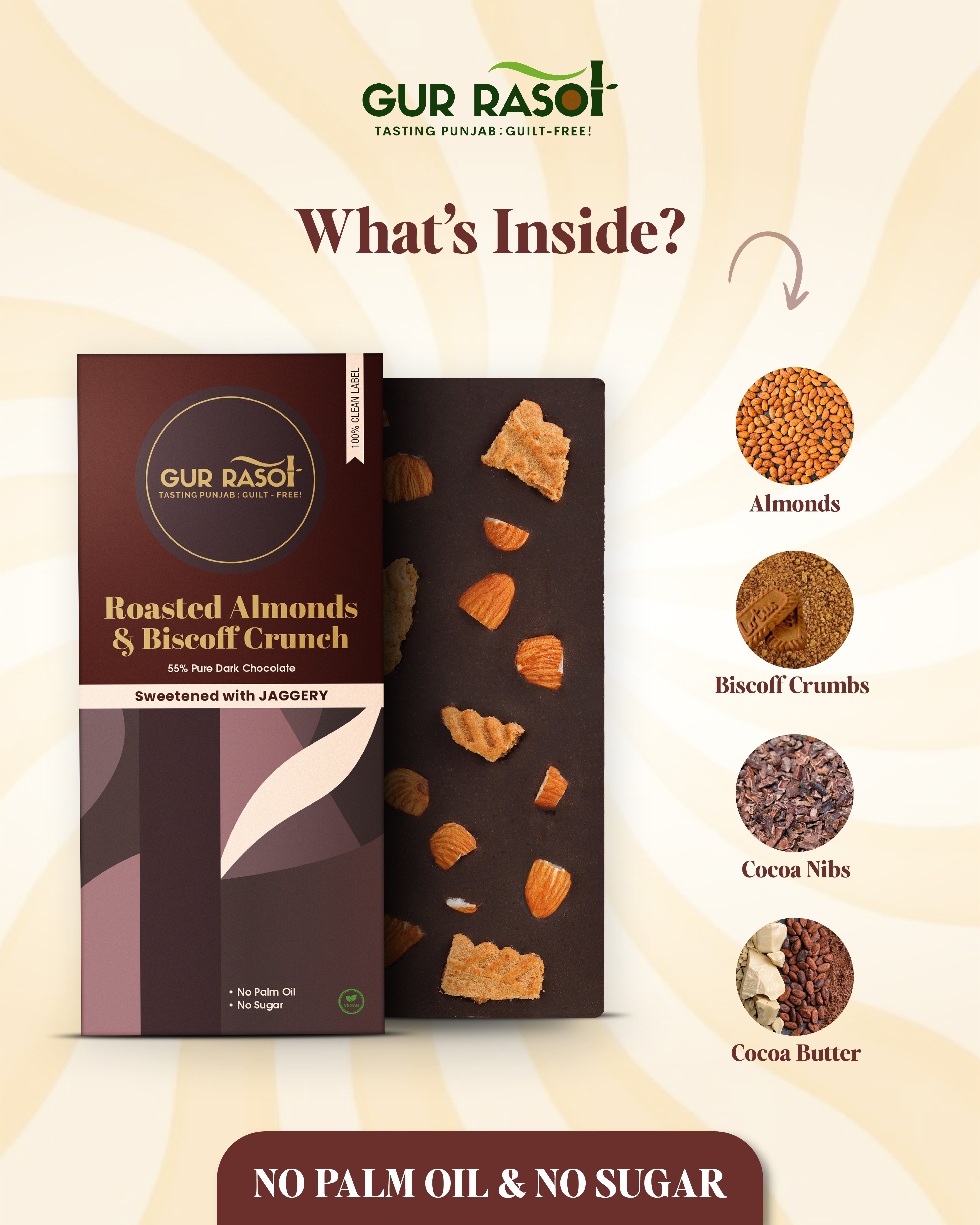 Roasted Almonds & Biscoff Crunch Dark Chocolate